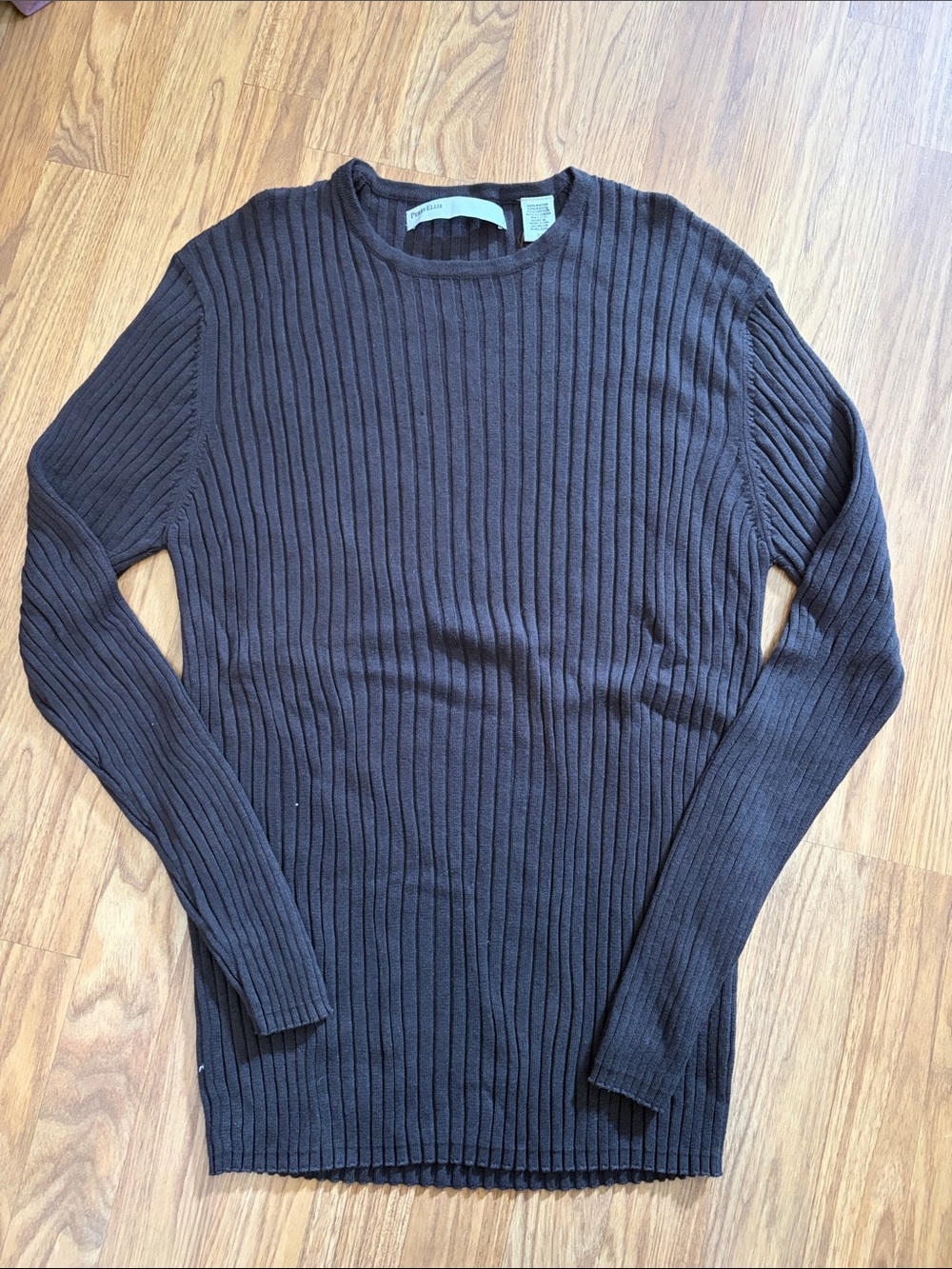 Perry Ellis Sweater Ribbed Crewneck Dark Brown